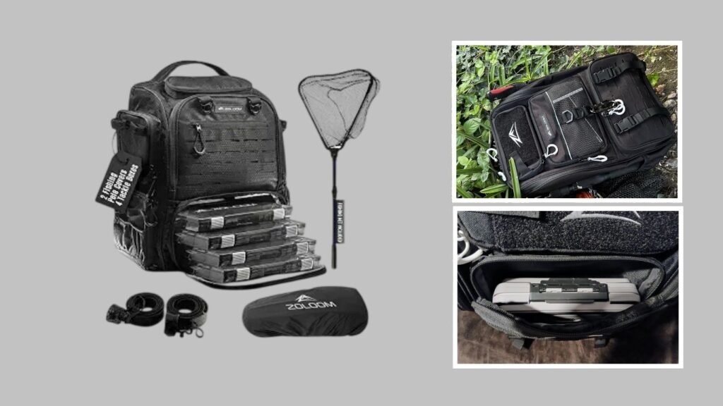 10. Zaloom 40L Fishing Backpack with Rod Holder and Foldable Net