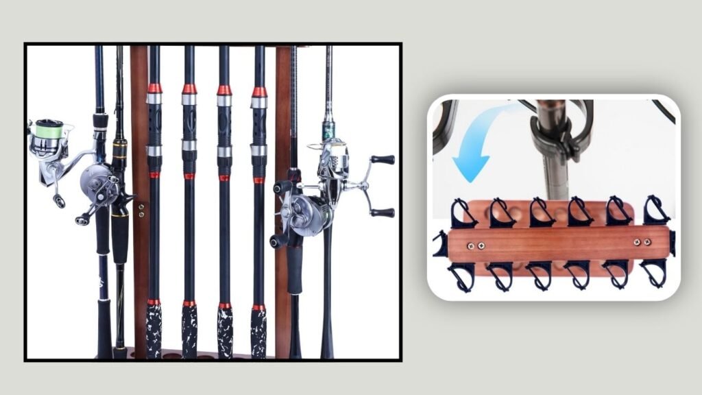 VEYWANE Wood Floor Fishing Rod Rack – Best for Displaying Rod-and-Reel Combos
