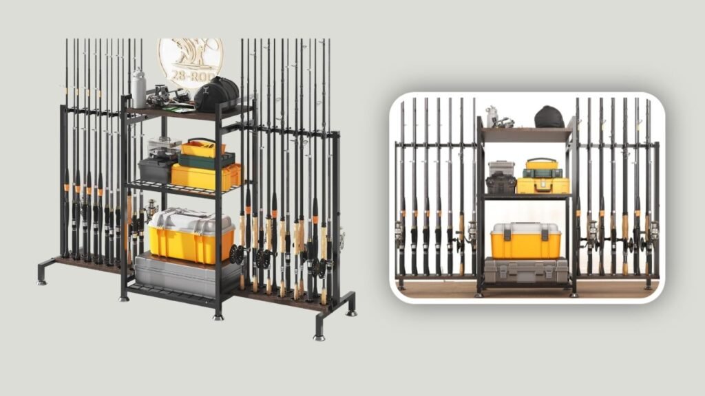 SOYEEZE Large Fishing Rod Storage Rack With Pegboard