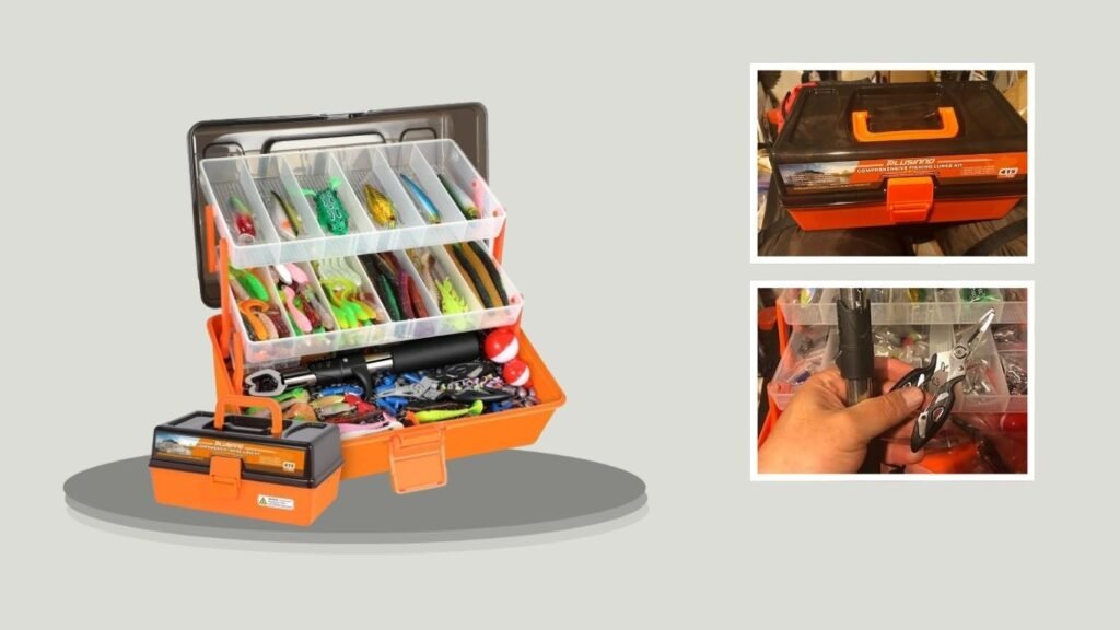 PLUSINNO 415-Piece Fishing Kit with 3-Layer Tackle Box