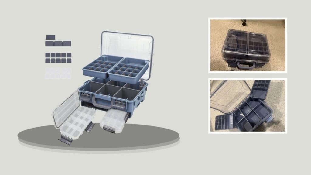 RUNCL Waterproof Fishing Tackle Box with Two Small Trays